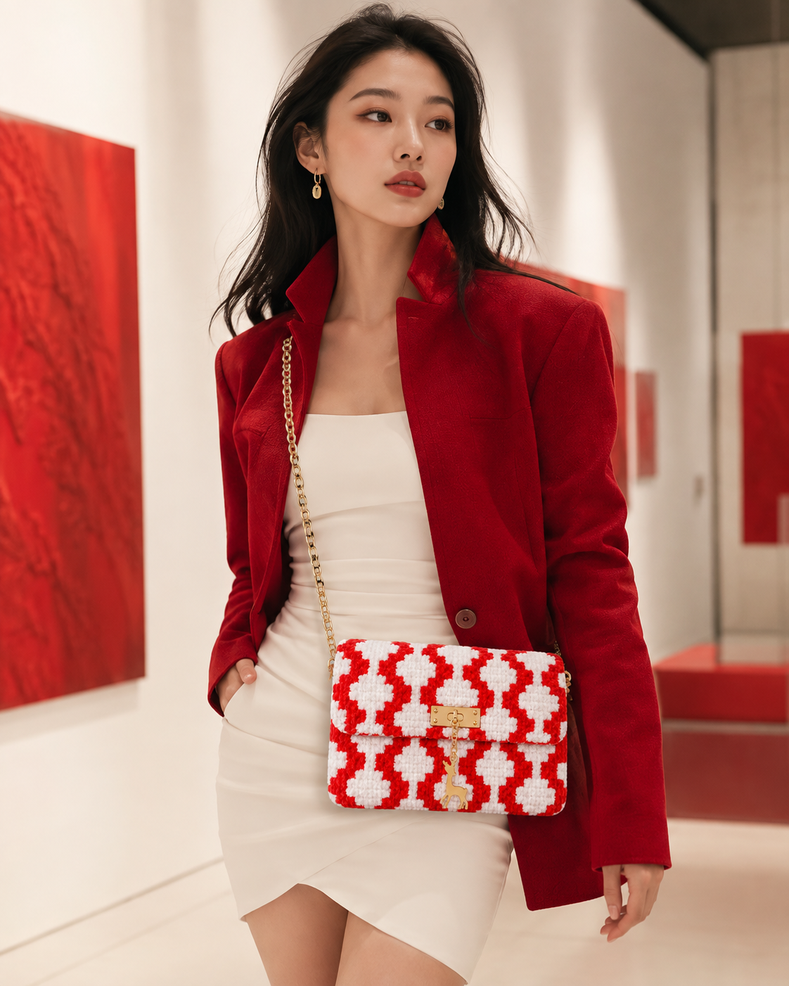 Model wearing the Bold Chic crochet bag