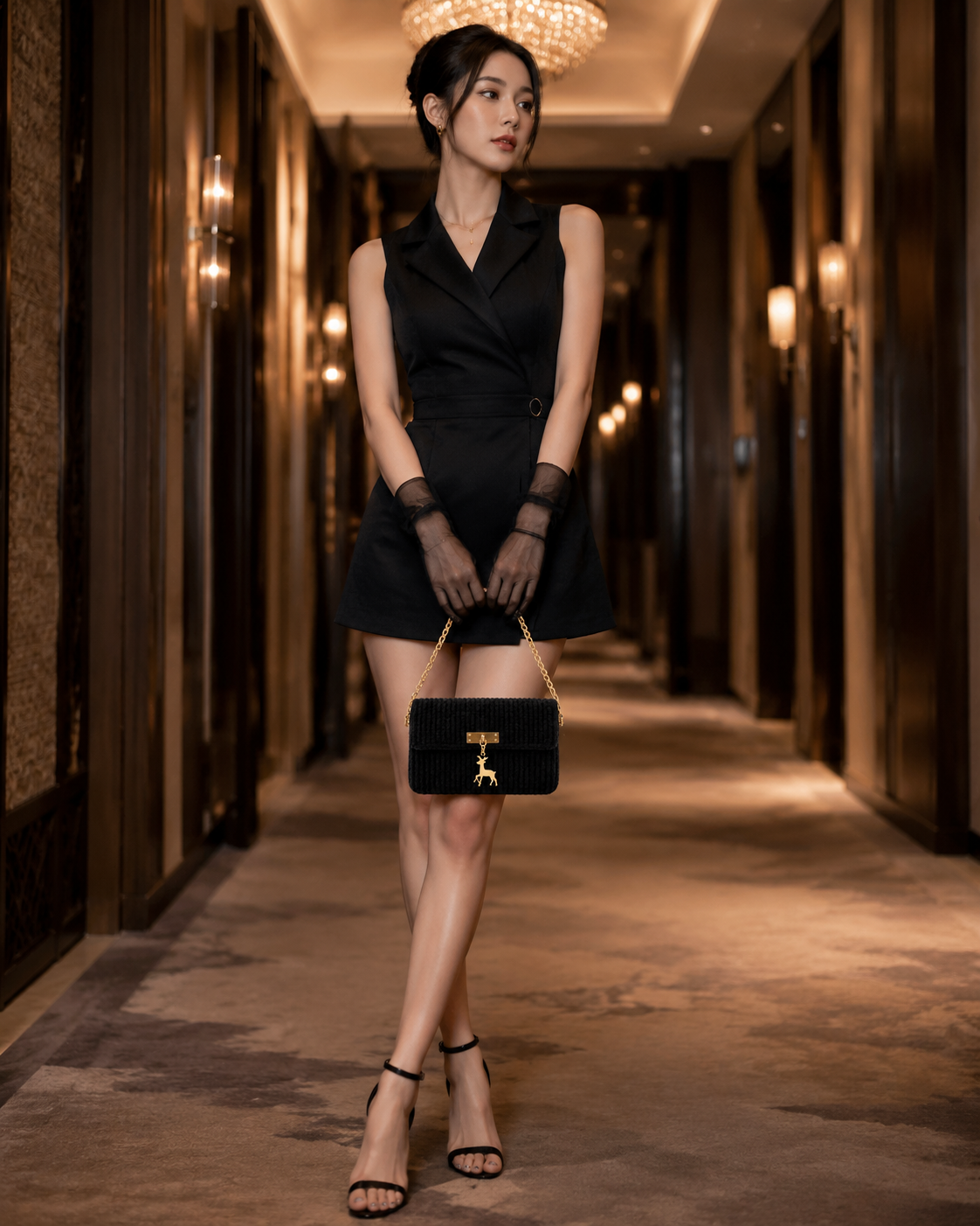 Model wearing the Classic Black crochet bag