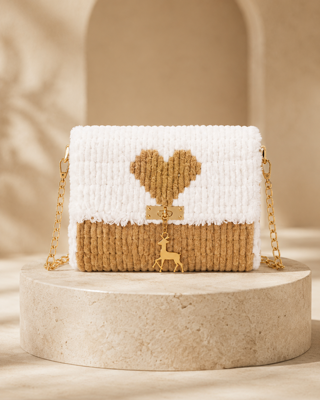 Beige Heart crochet bag